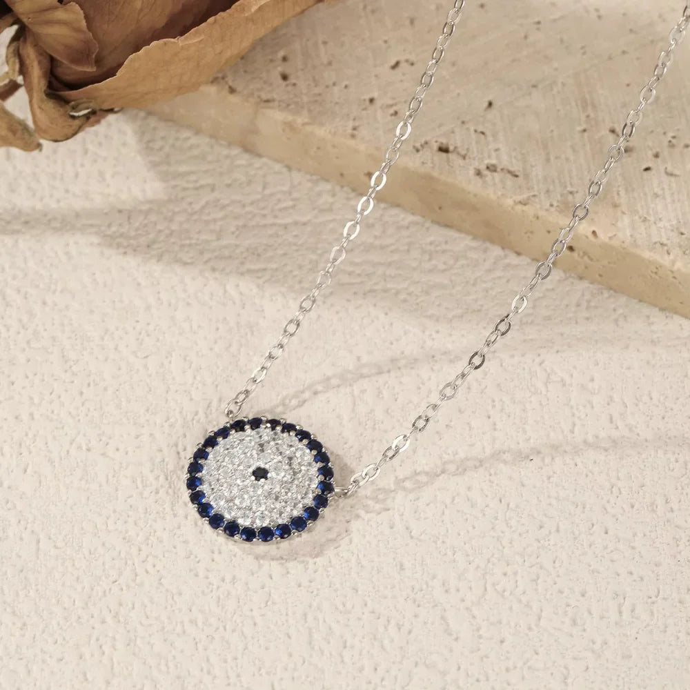Timeless Evil Eye Pendant Necklace in Sterling Silver and Zircon