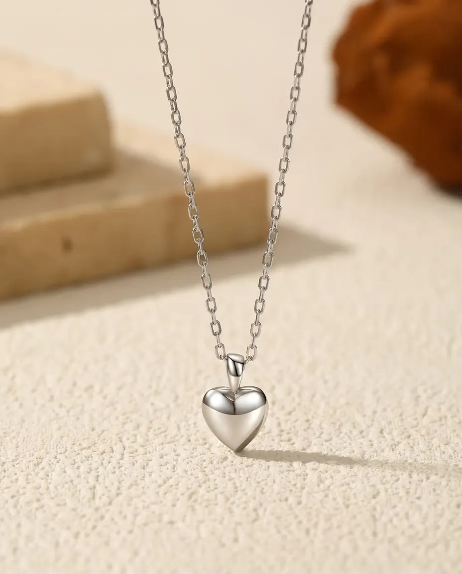 Tiny puffed heart pendant necklace in 925 sterling silver, 6 mm