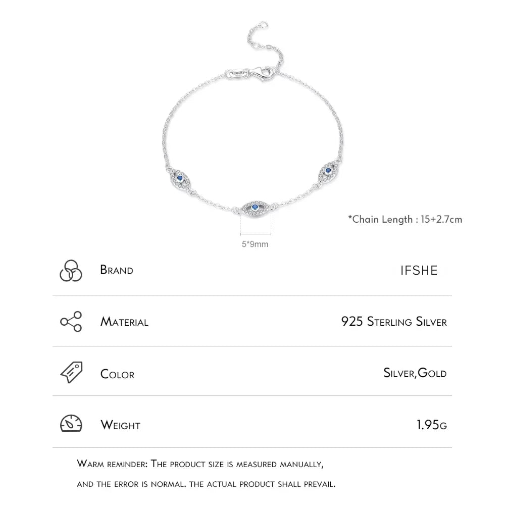 Triple Evil Eye Sterling Silver Protection Bracelet - Turkish Eye Bracelet