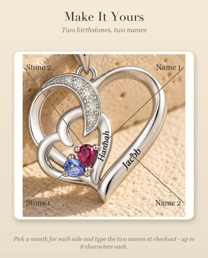 How to personalize the necklace with two birthstones and two names