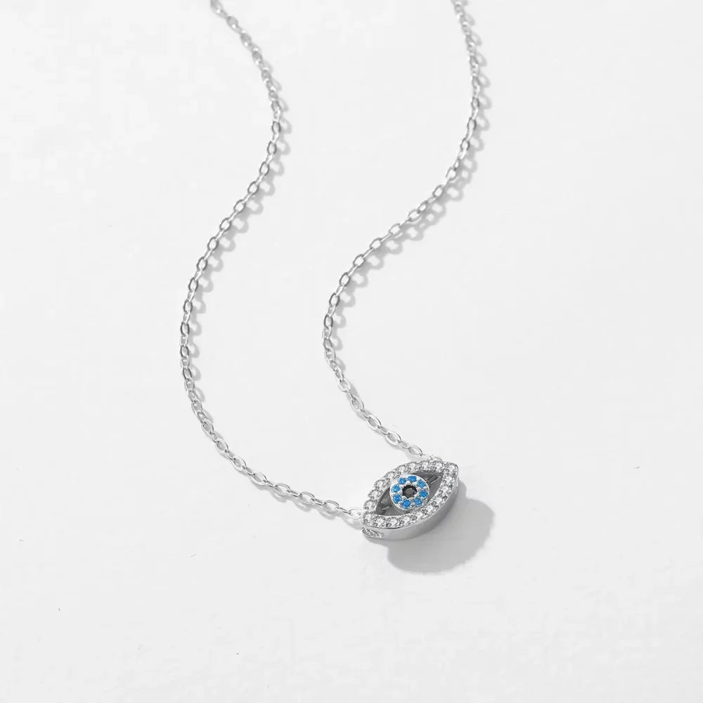 Turkish Blue Evil Eye Necklace - Sterling Silver Zircon Choker for Women