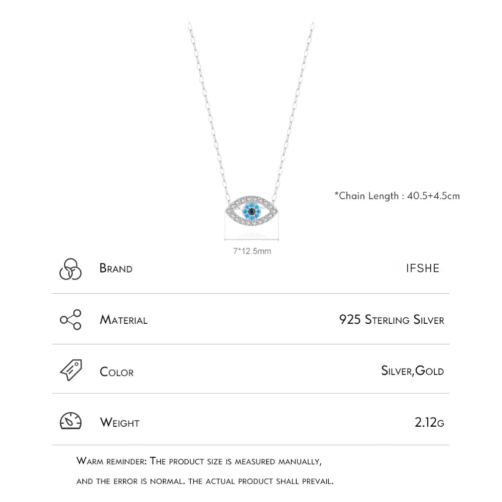 Turkish Blue Evil Eye Necklace - Sterling Silver Zircon Choker for Women