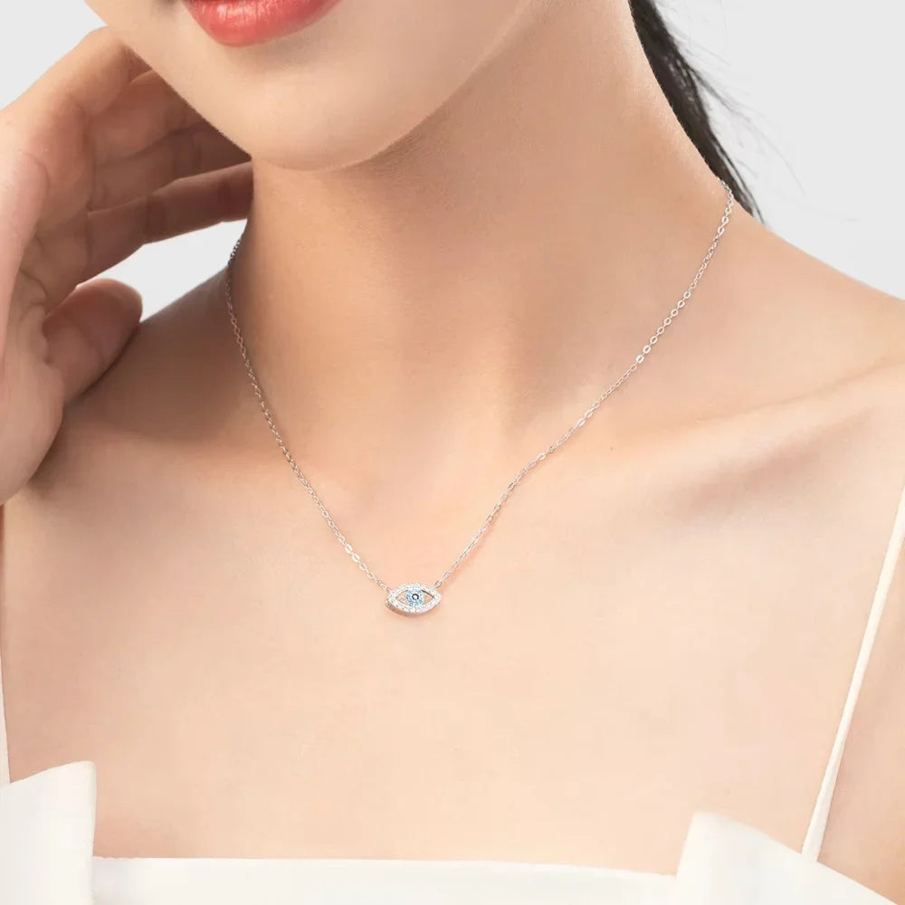 Turkish Blue Evil Eye Necklace - Sterling Silver Zircon Choker for Women