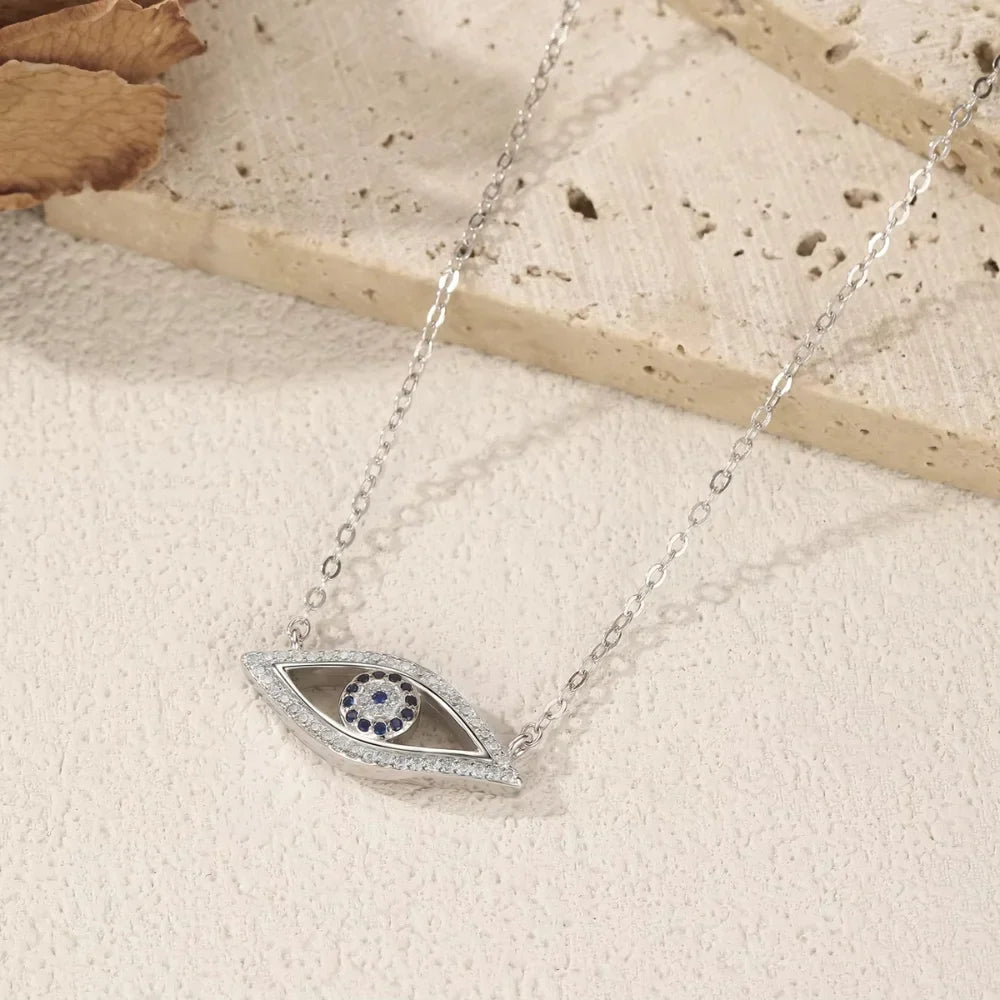 Turkish Evil Eye Necklace in Sterling Silver with Zircon