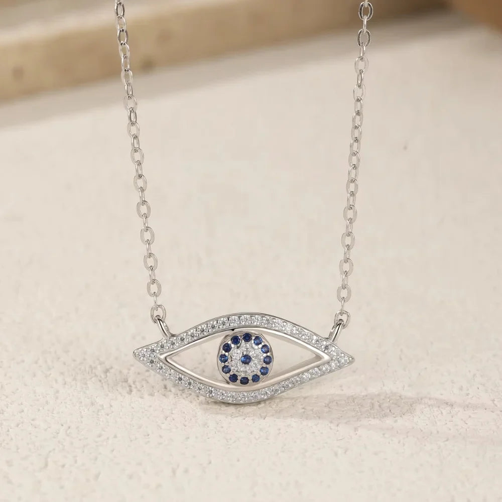 Turkish Evil Eye Necklace in Sterling Silver with Zircon
