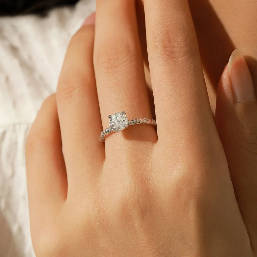 Twisted Moissanite Solitaire Ring in 925 Sterling Silver - Moissanite Engagement Ring for Women