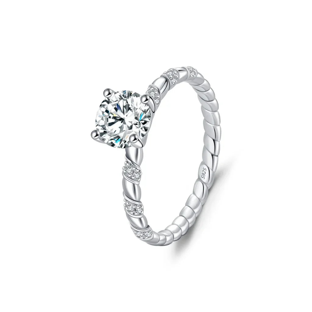 Twisted Moissanite Solitaire Ring in 925 Sterling Silver - Moissanite Engagement Ring for Women