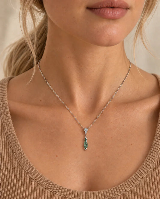 Moss Agate Necklace - worn on a model