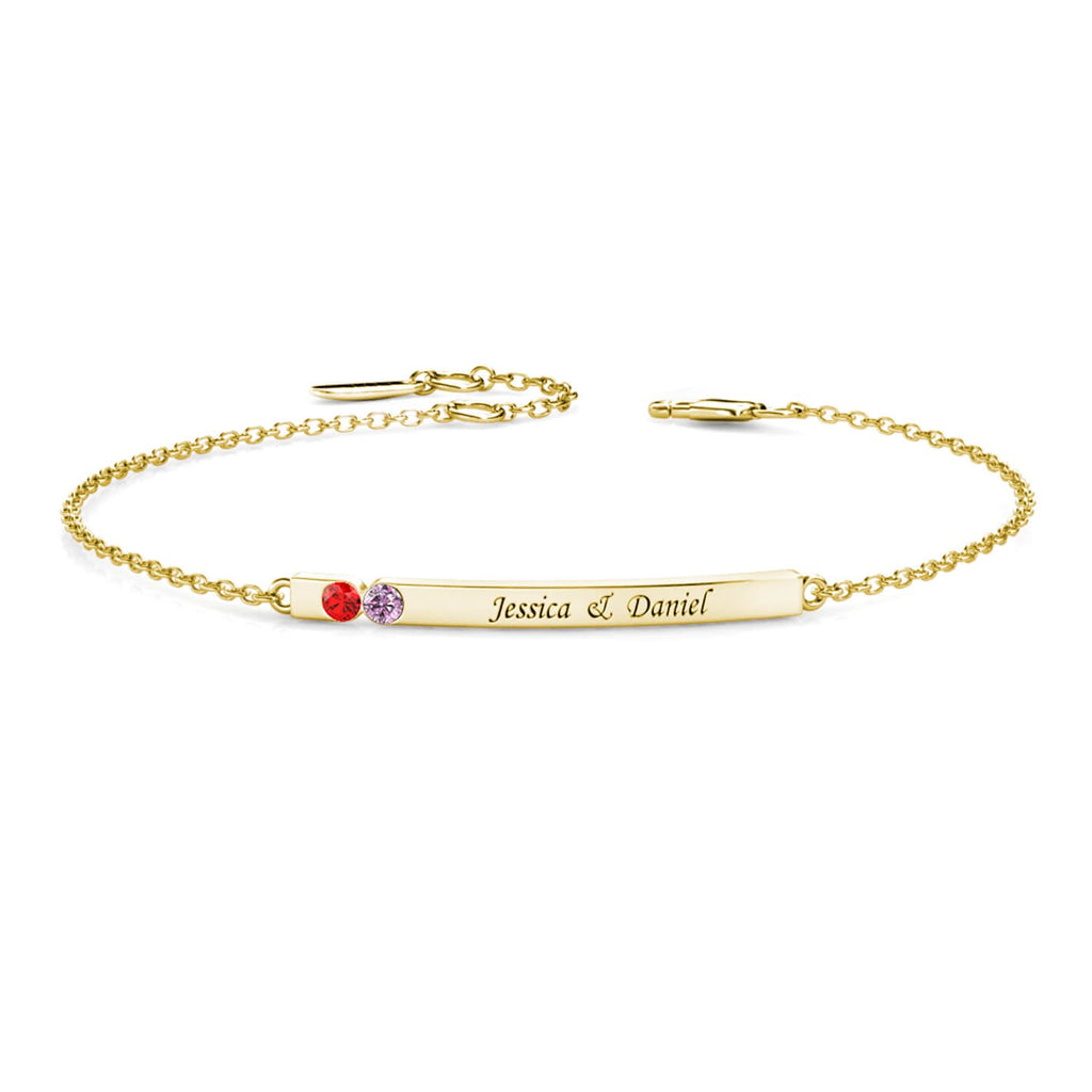 Personalised 2 Birthstone Bar Bracelet with Engraving - Gold - IFSHE UK