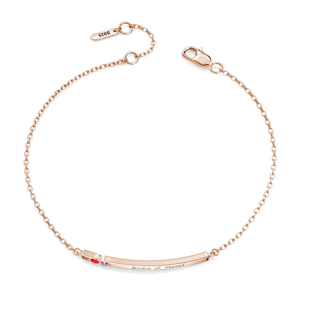 Personalised 2 Birthstone Bar Bracelet with Engraving - Rose Gold - IFSHE UK