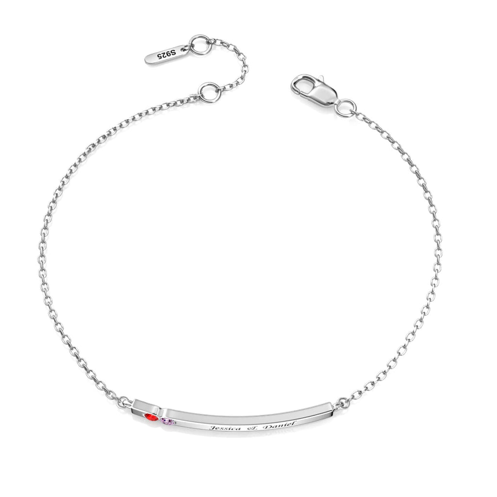 Personalised 2 Birthstone Bar Bracelet with Engraving - Sterling Silver - IFSHE UK
