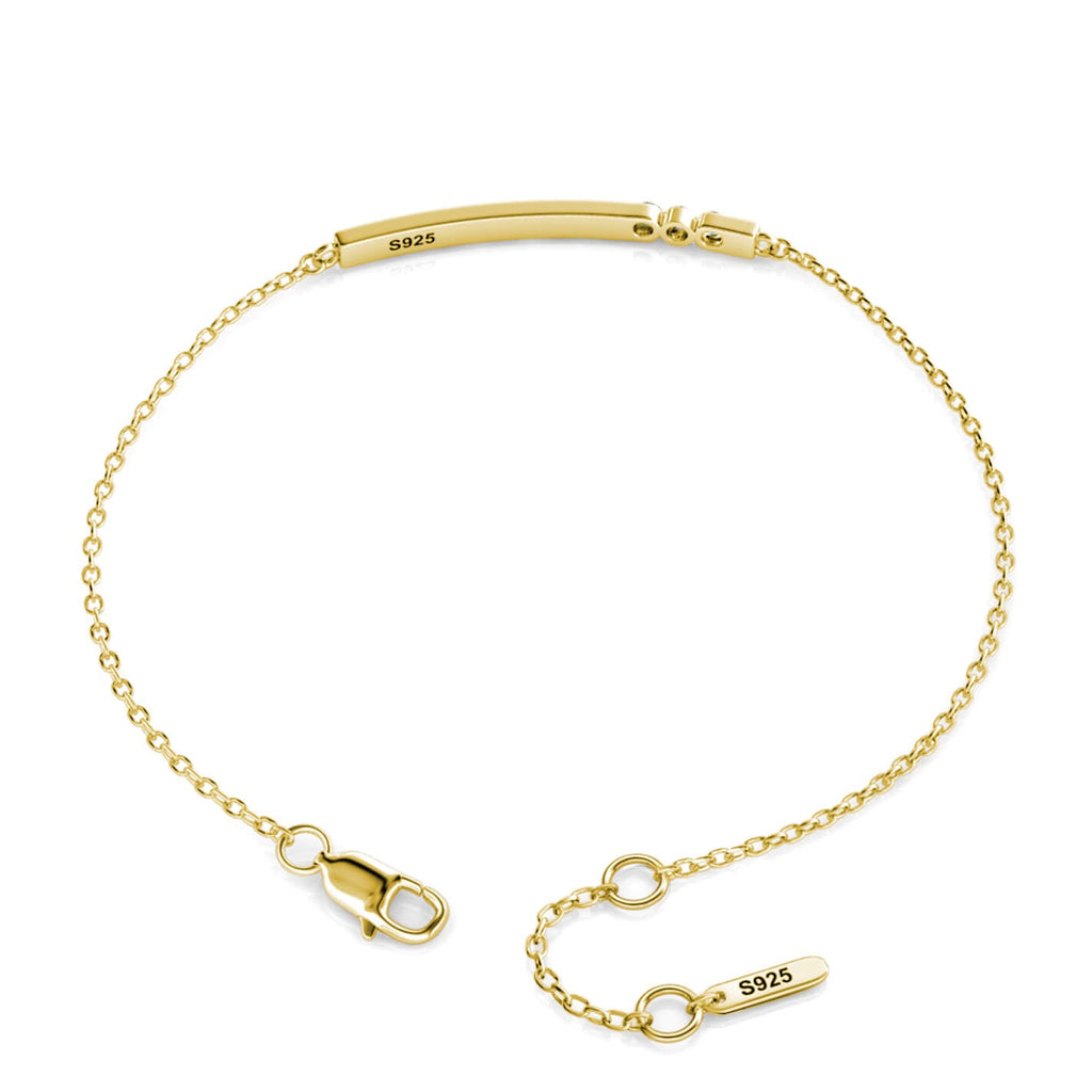 Personalised 3 Birthstone Bar Bracelet with Engraving - Gold - IFSHE UK