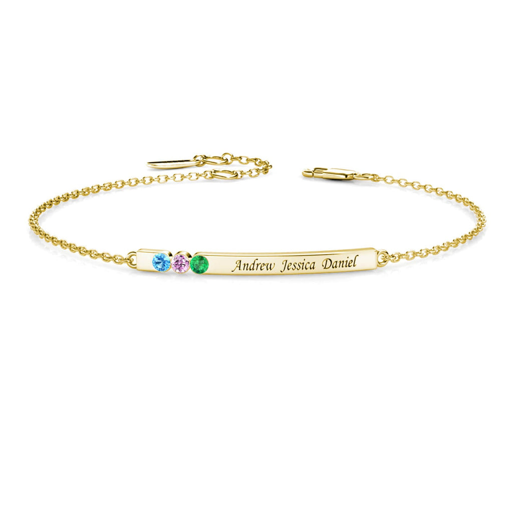 Personalised 3 Birthstone Bar Bracelet with Engraving - Gold - IFSHE UK