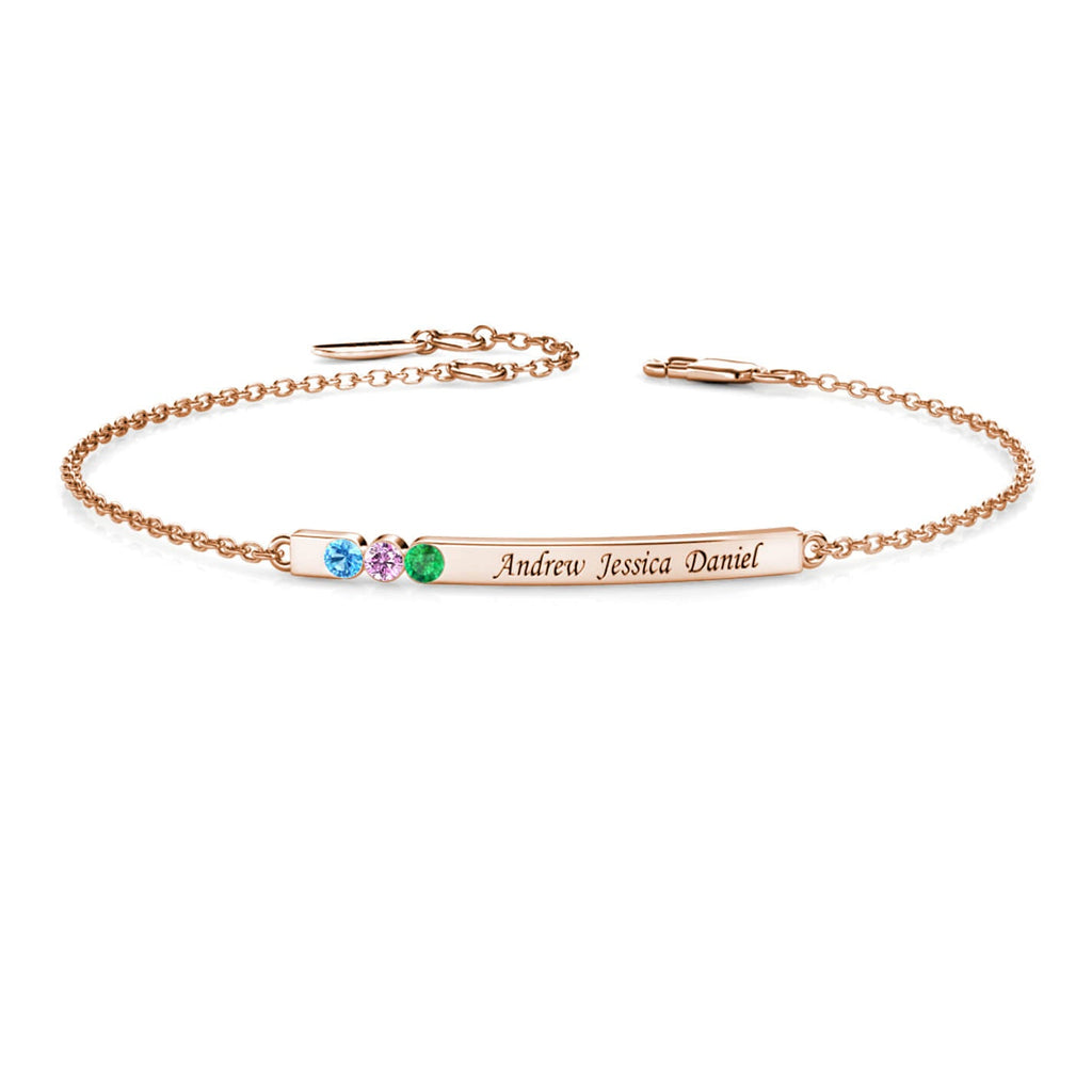 Personalised 3 Birthstone Bar Bracelet with Engraving - Rose Gold - IFSHE UK