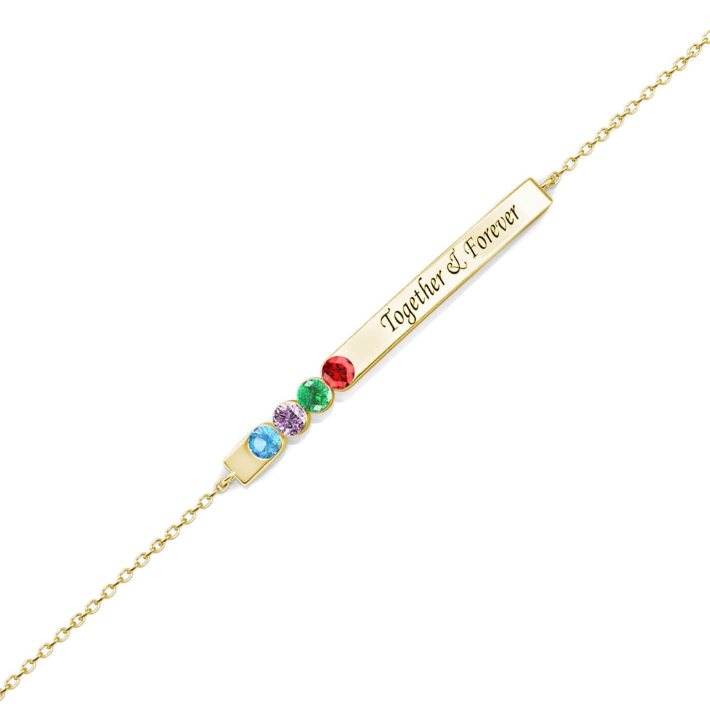 Personalised 4 Birthstone Bar Bracelet with Engraving - Gold - IFSHE UK