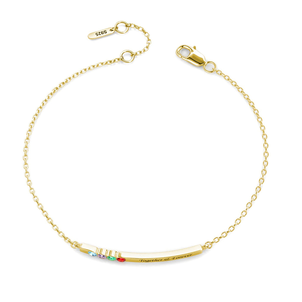 Personalised 4 Birthstone Bar Bracelet with Engraving - Gold - IFSHE UK