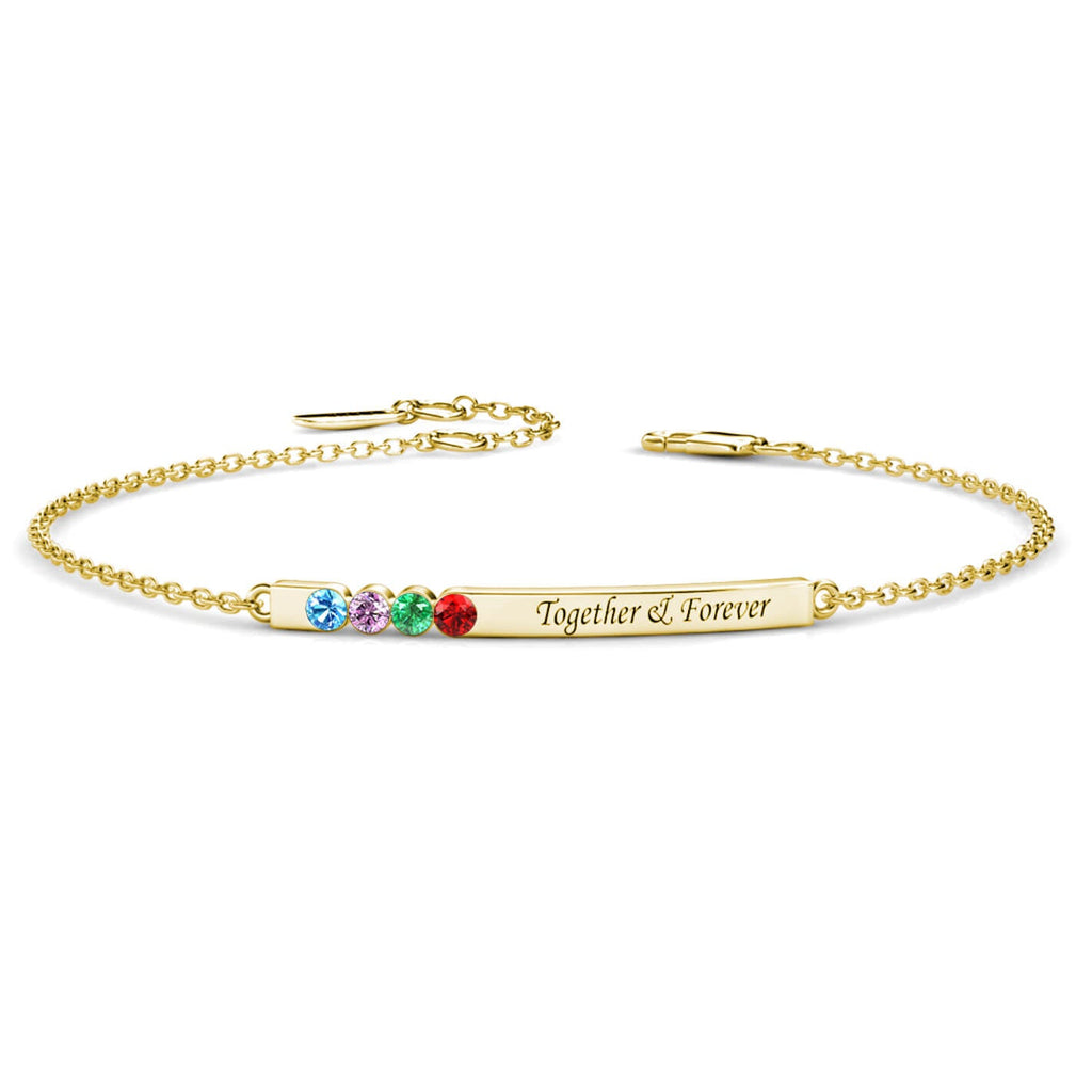 Personalised 4 Birthstone Bar Bracelet with Engraving - Gold - IFSHE UK