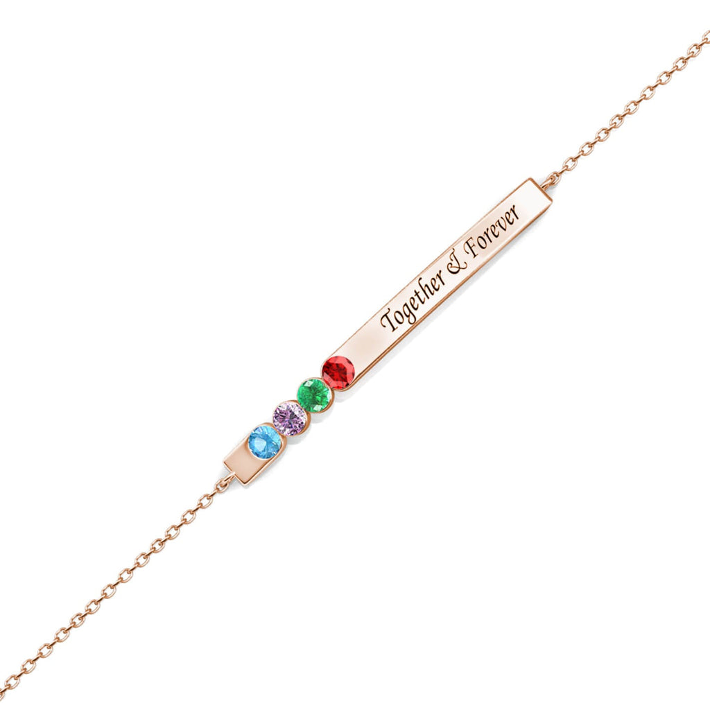 Personalised 4 Birthstone Bar Bracelet with Engraving - Rose Gold - IFSHE UK