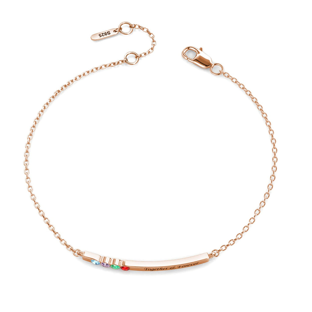 Personalised 4 Birthstone Bar Bracelet with Engraving - Rose Gold - IFSHE UK