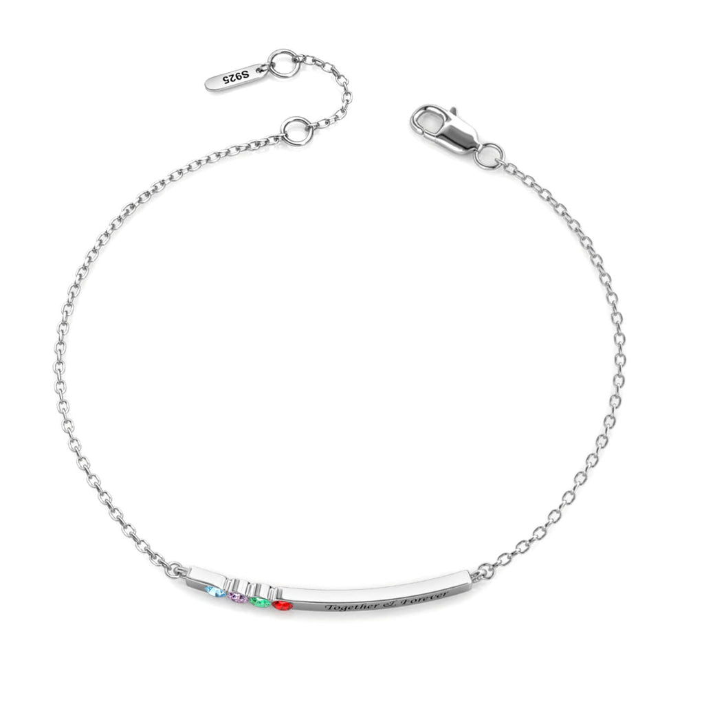 Personalised 4 Birthstone Bar Bracelet with Engraving - Sterling Silver - IFSHE UK