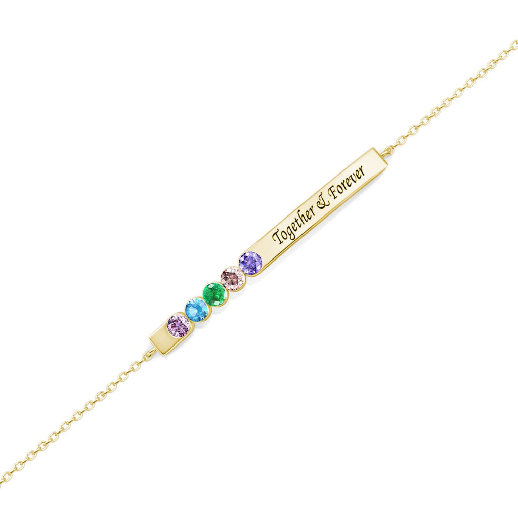 Personalised 5 Birthstone Bar Bracelet with Engraving - Gold - IFSHE UK