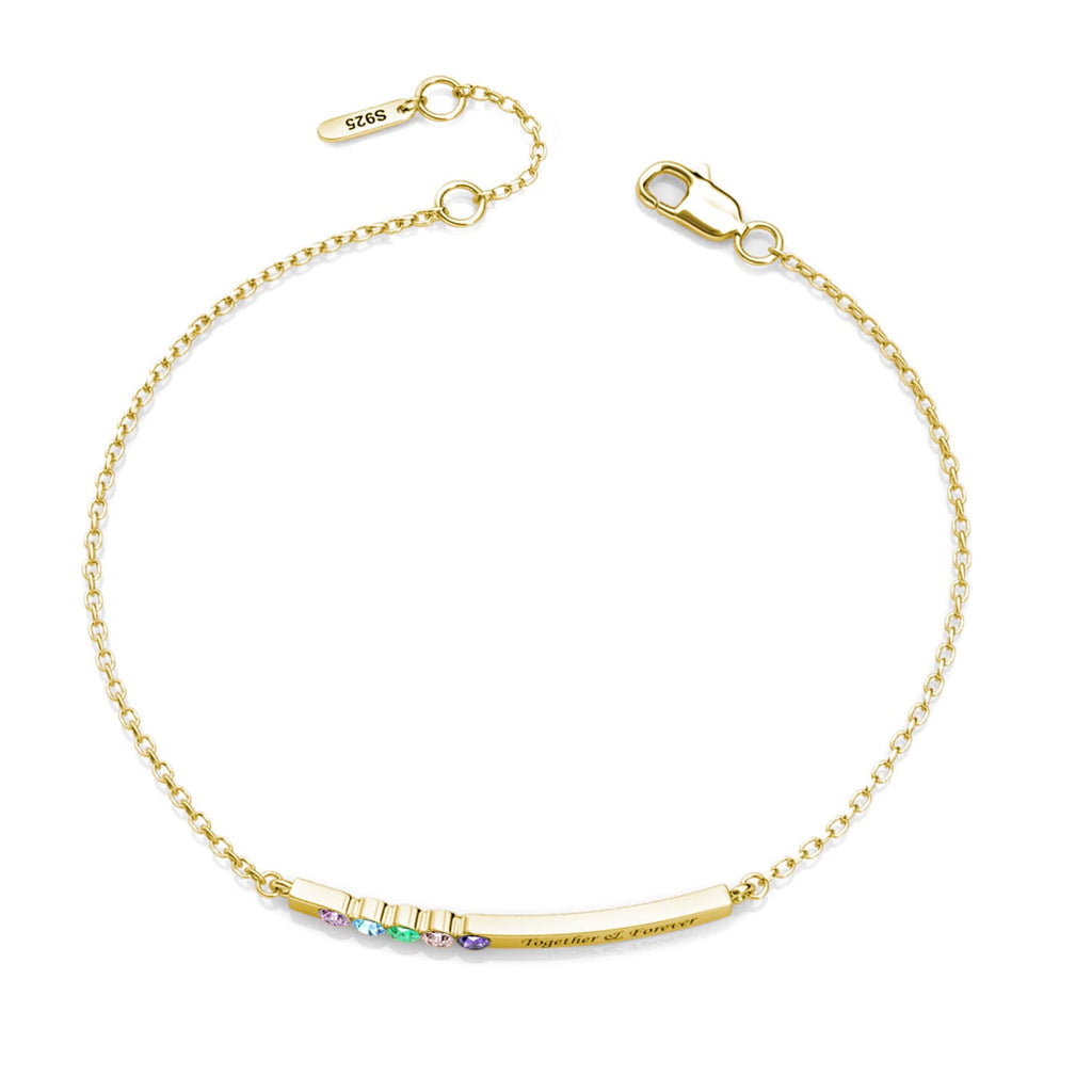 Personalised 5 Birthstone Bar Bracelet with Engraving - Gold - IFSHE UK