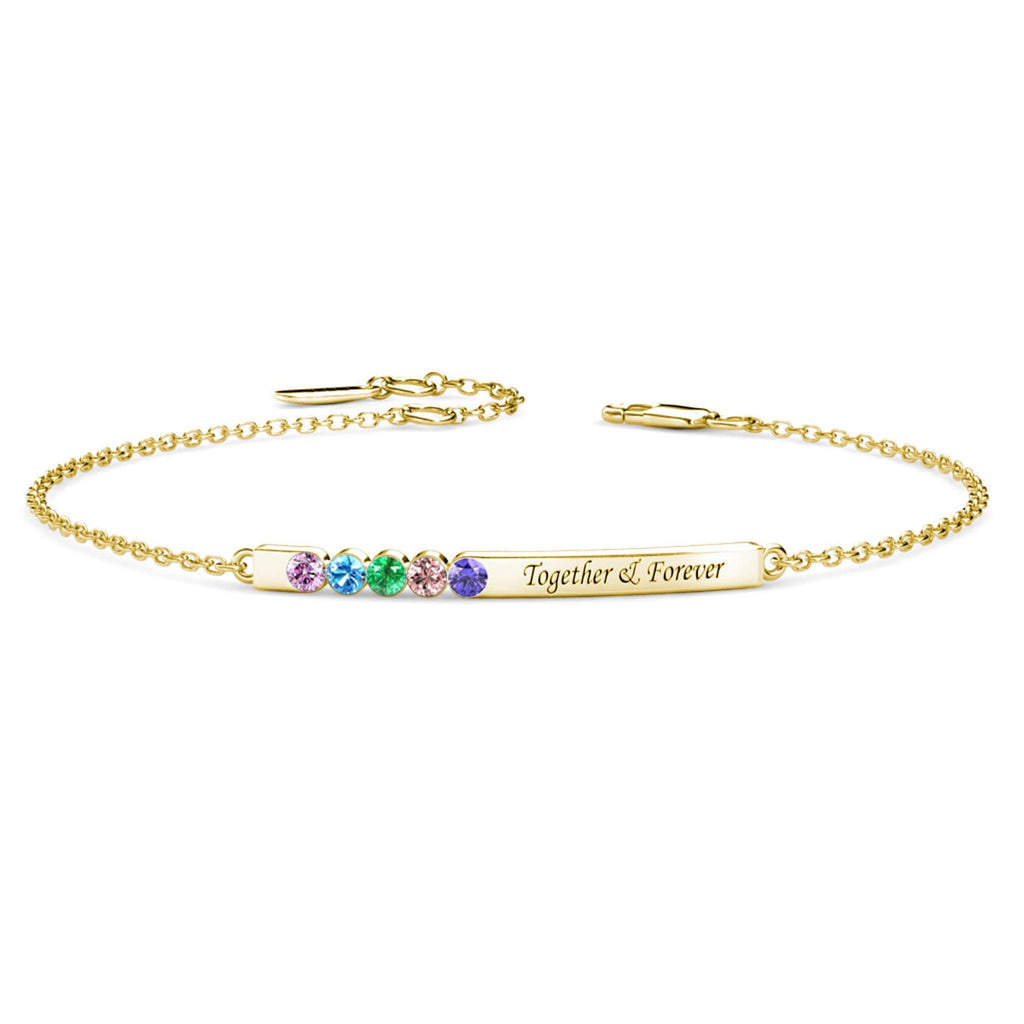 Personalised 5 Birthstone Bar Bracelet with Engraving - Gold - IFSHE UK