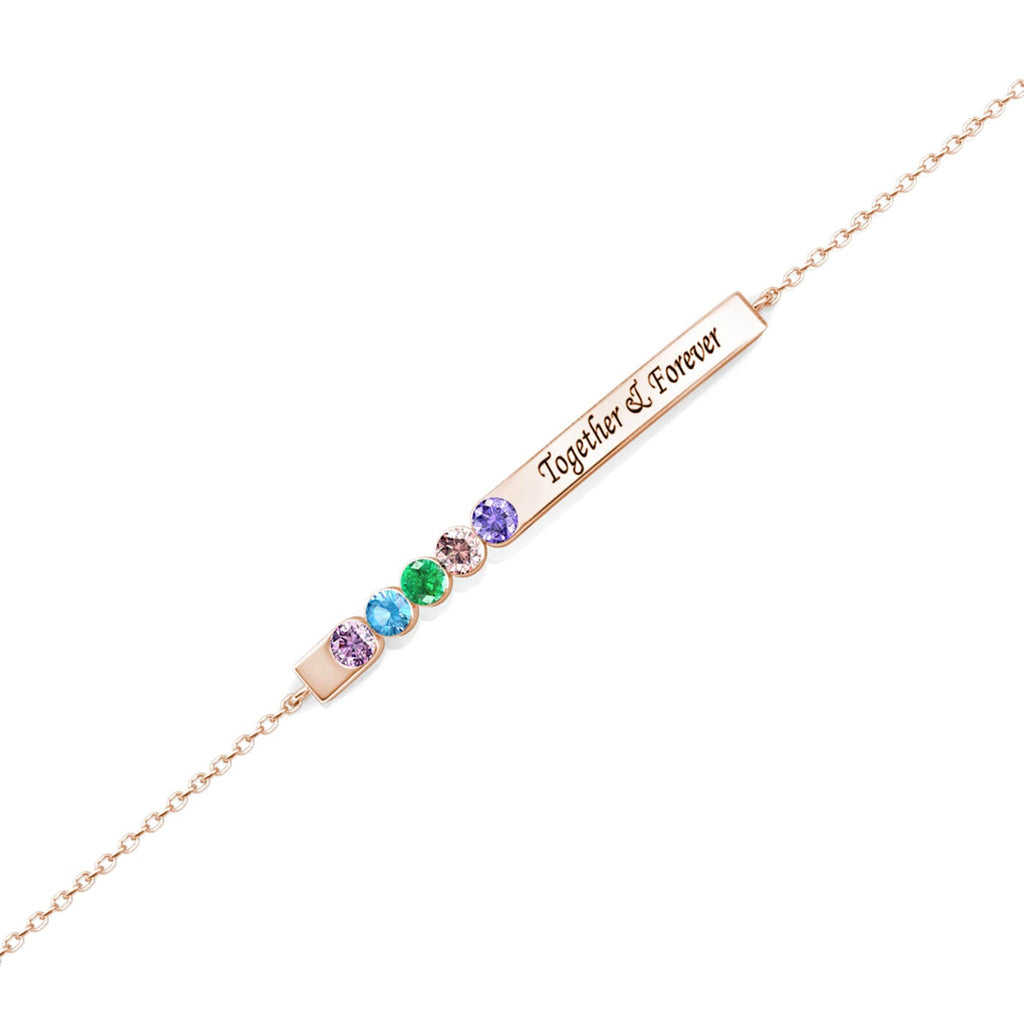 Personalised 5 Birthstone Bar Bracelet with Engraving - Rose Gold - IFSHE UK