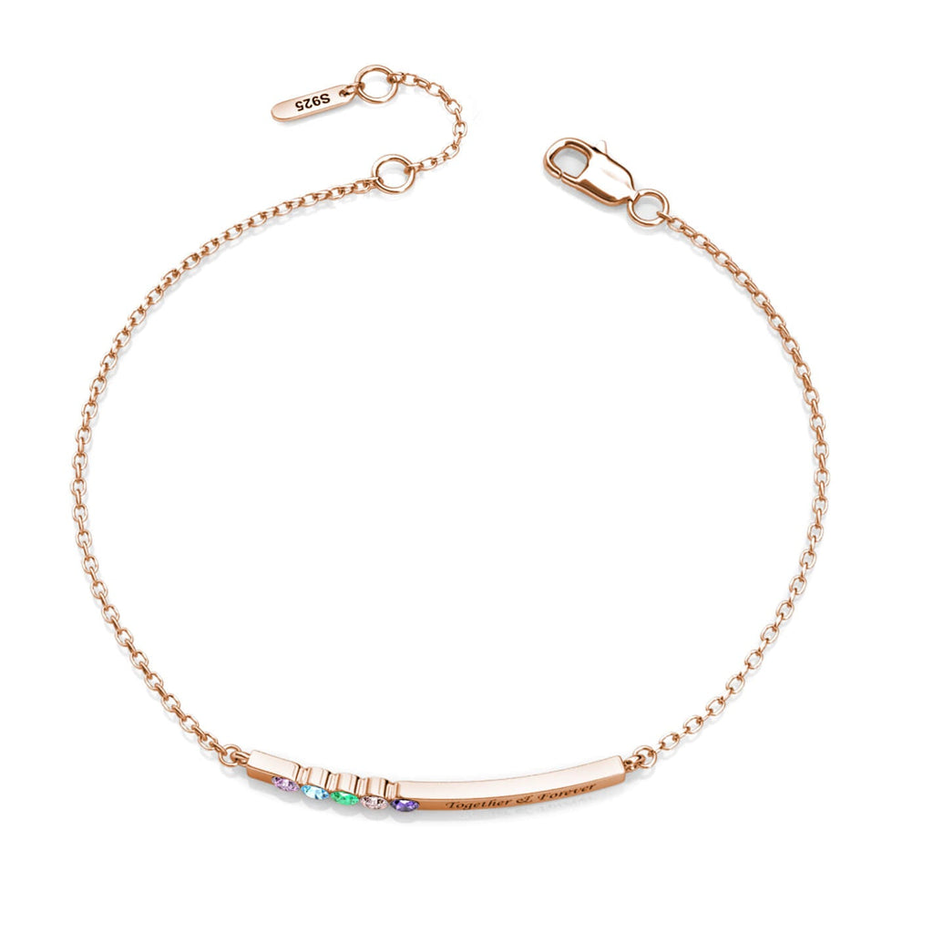 Personalised 5 Birthstone Bar Bracelet with Engraving - Rose Gold - IFSHE UK