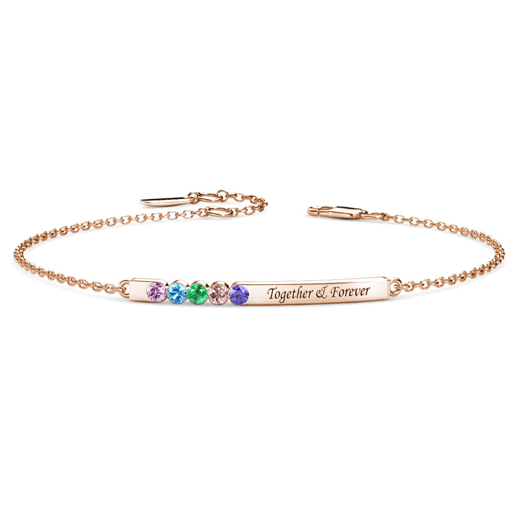 Personalised 5 Birthstone Bar Bracelet with Engraving - Rose Gold - IFSHE UK