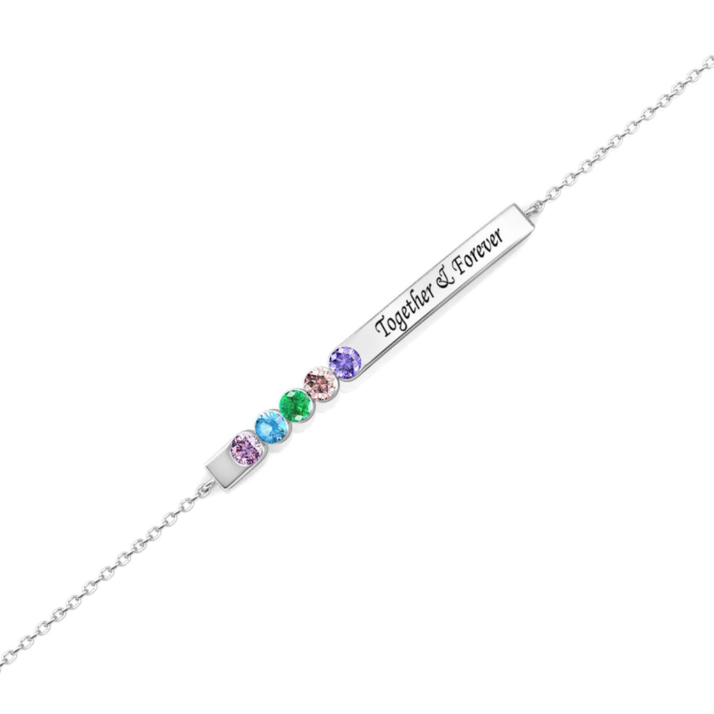 Personalised 5 Birthstone Bar Bracelet with Engraving - Sterling Silver - IFSHE UK