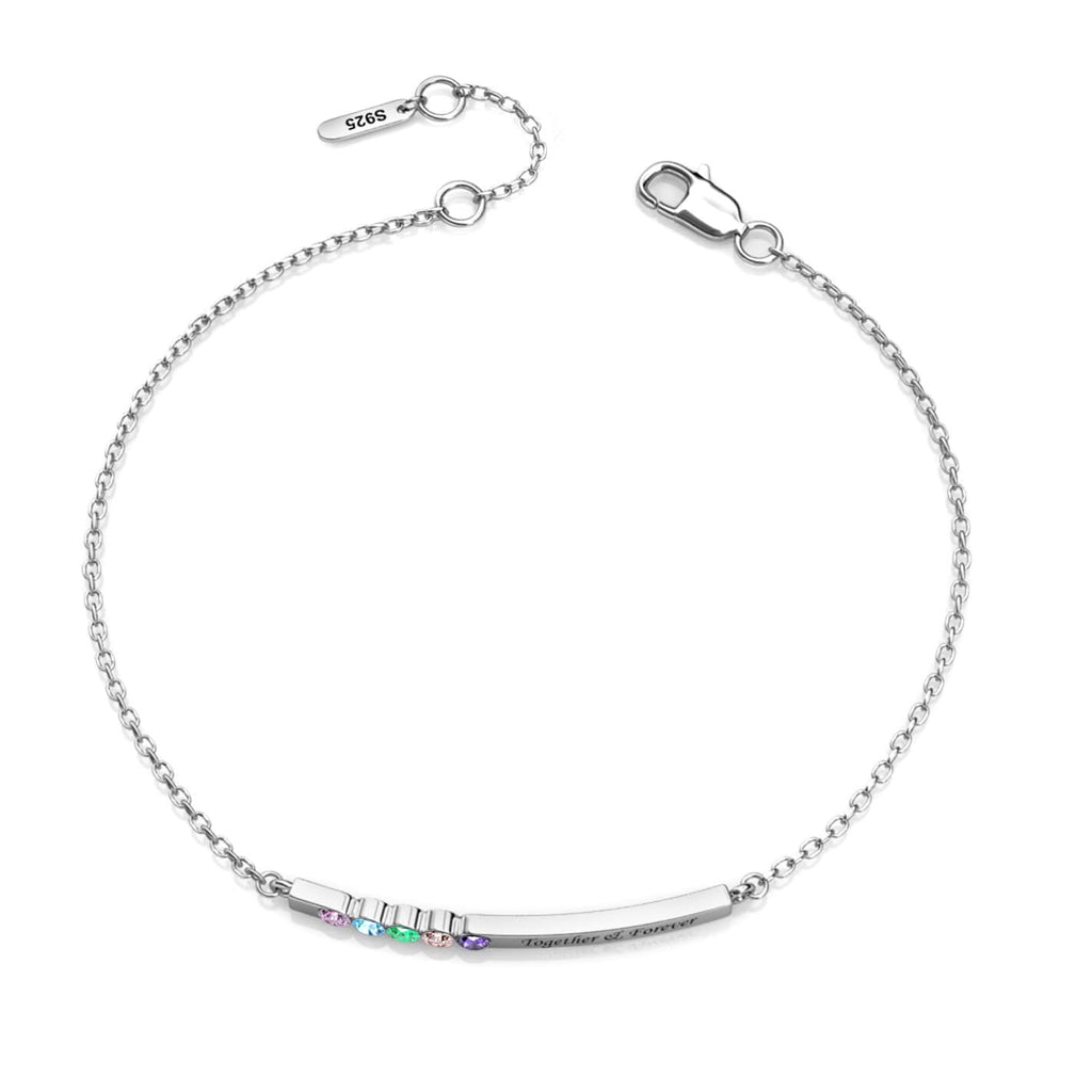 Personalised 5 Birthstone Bar Bracelet with Engraving - Sterling Silver - IFSHE UK