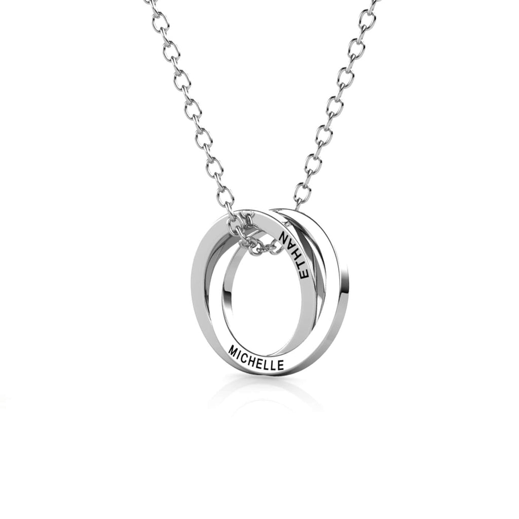 Russian 2 Ring Necklace - Engraved 2 Name Necklace - Sterling Silver