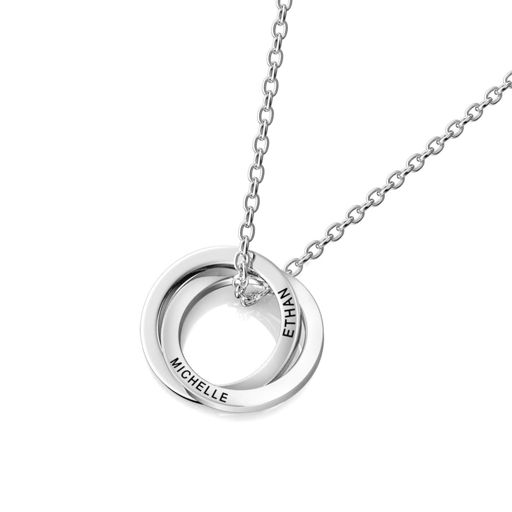 Russian 2 Ring Necklace - Engraved 2 Name Necklace - Sterling Silver