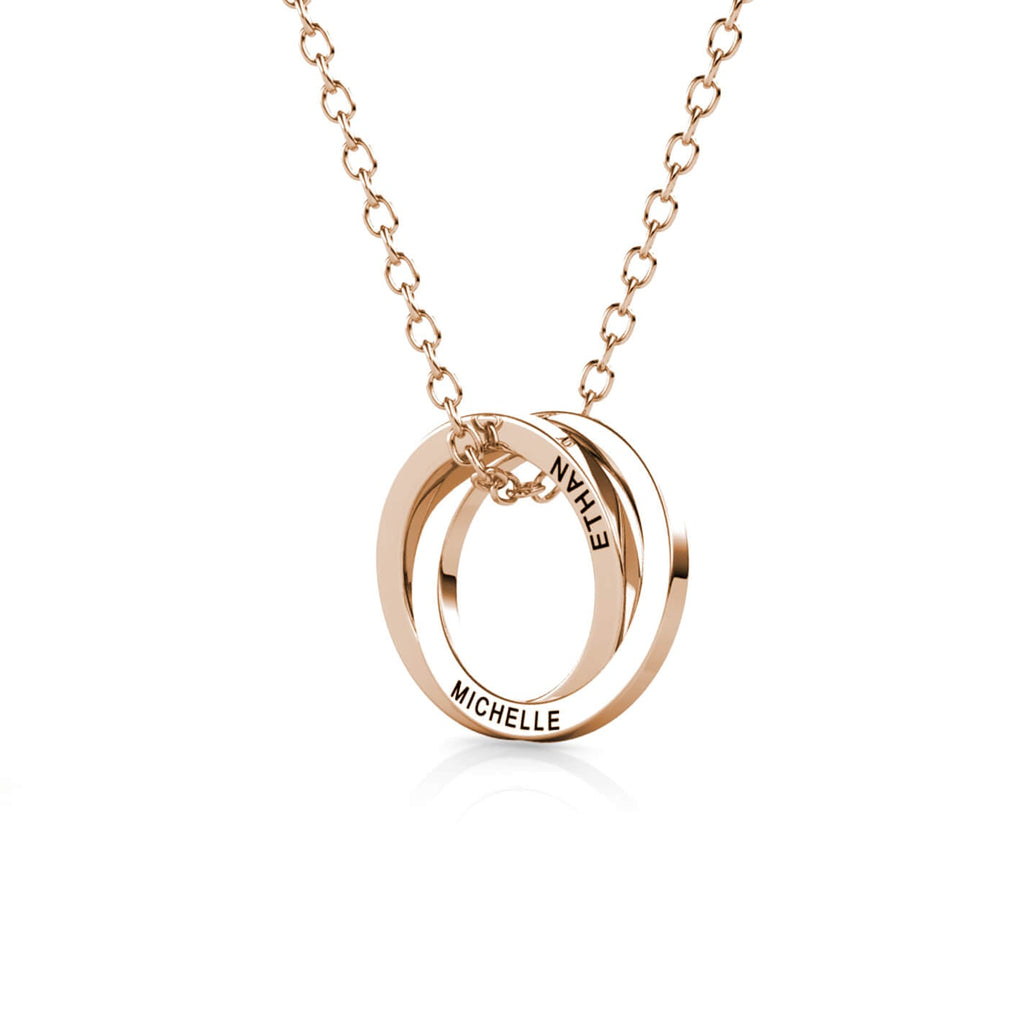 Russian 2 Ring Necklace - Engraved 2 Name Necklace - Sterling Silver - Rose Gold