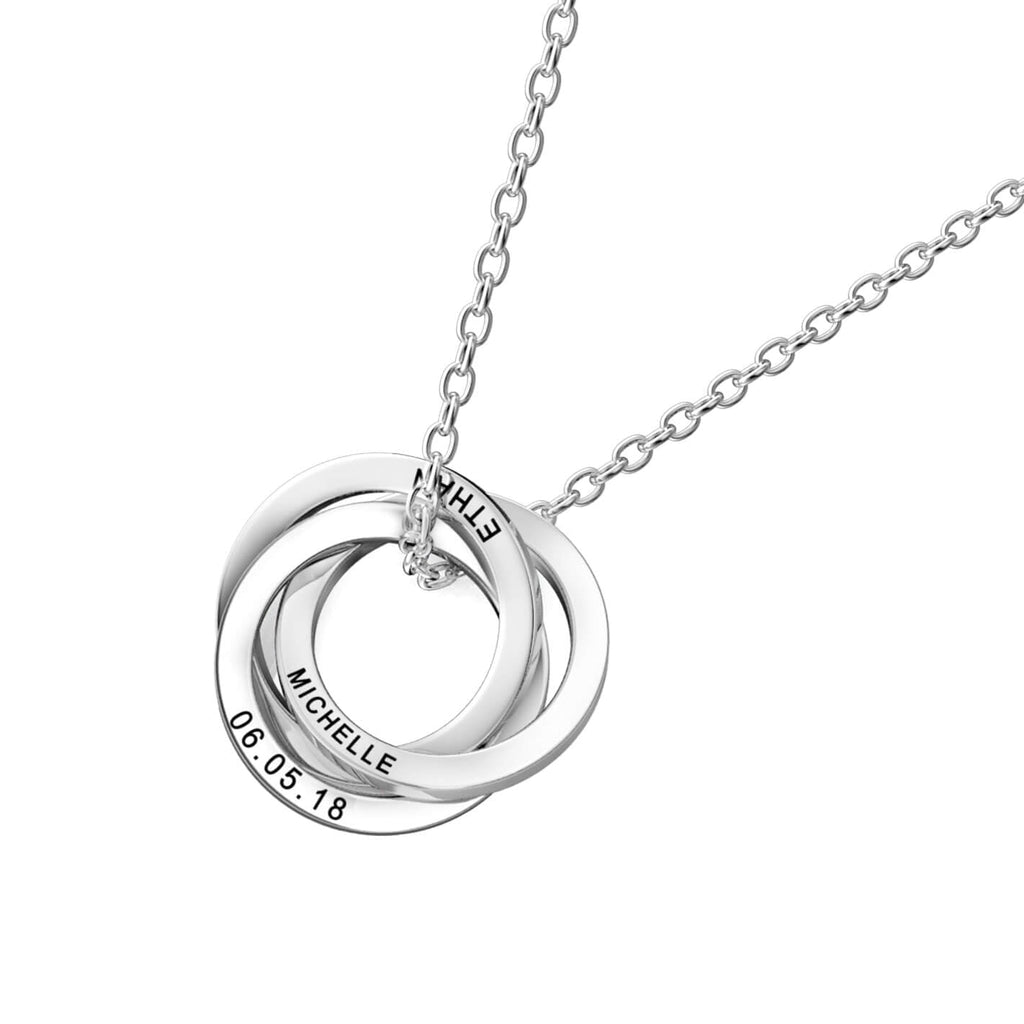 Russian 3 Ring Necklace - Engraved 3 Name Necklace - Sterling Silver