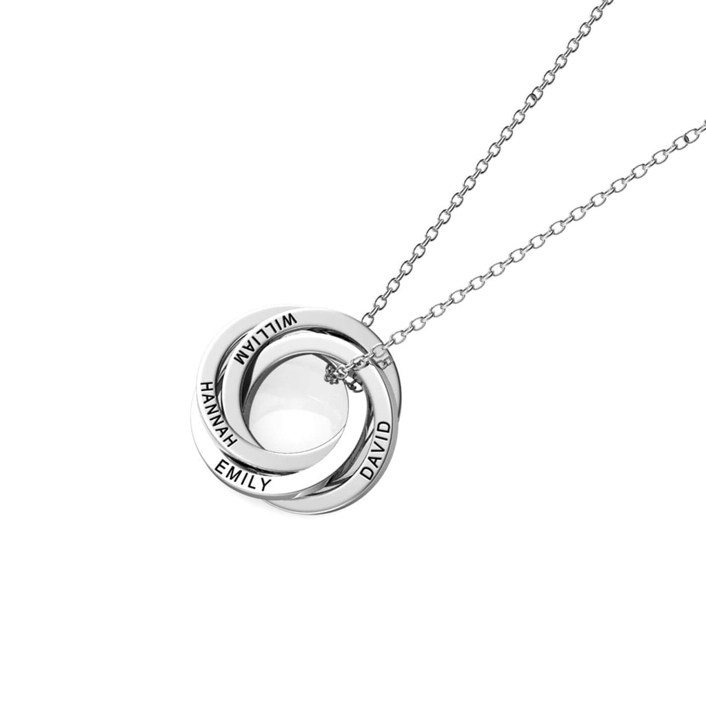 Russian 4 Ring Necklace - Engraved 4 Name Necklace - Sterling Silver
