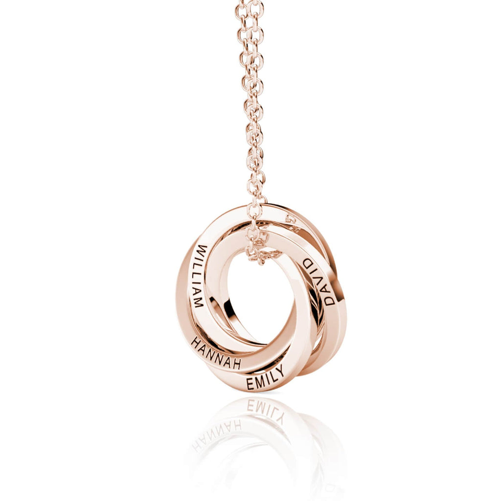 Russian 4 Ring Necklace - Engraved 4 Name Necklace - Sterling Silver - Rose Gold