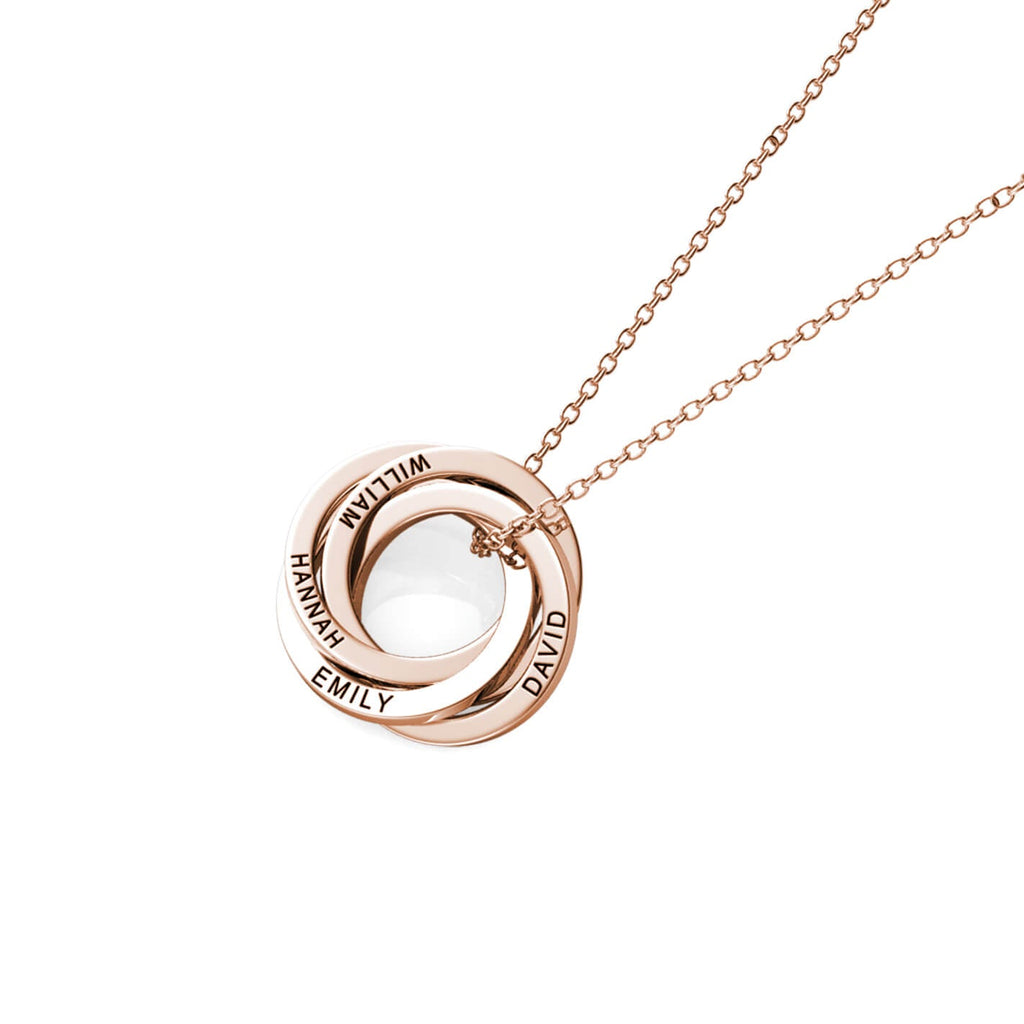 Russian 4 Ring Necklace - Engraved 4 Name Necklace - Sterling Silver - Rose Gold