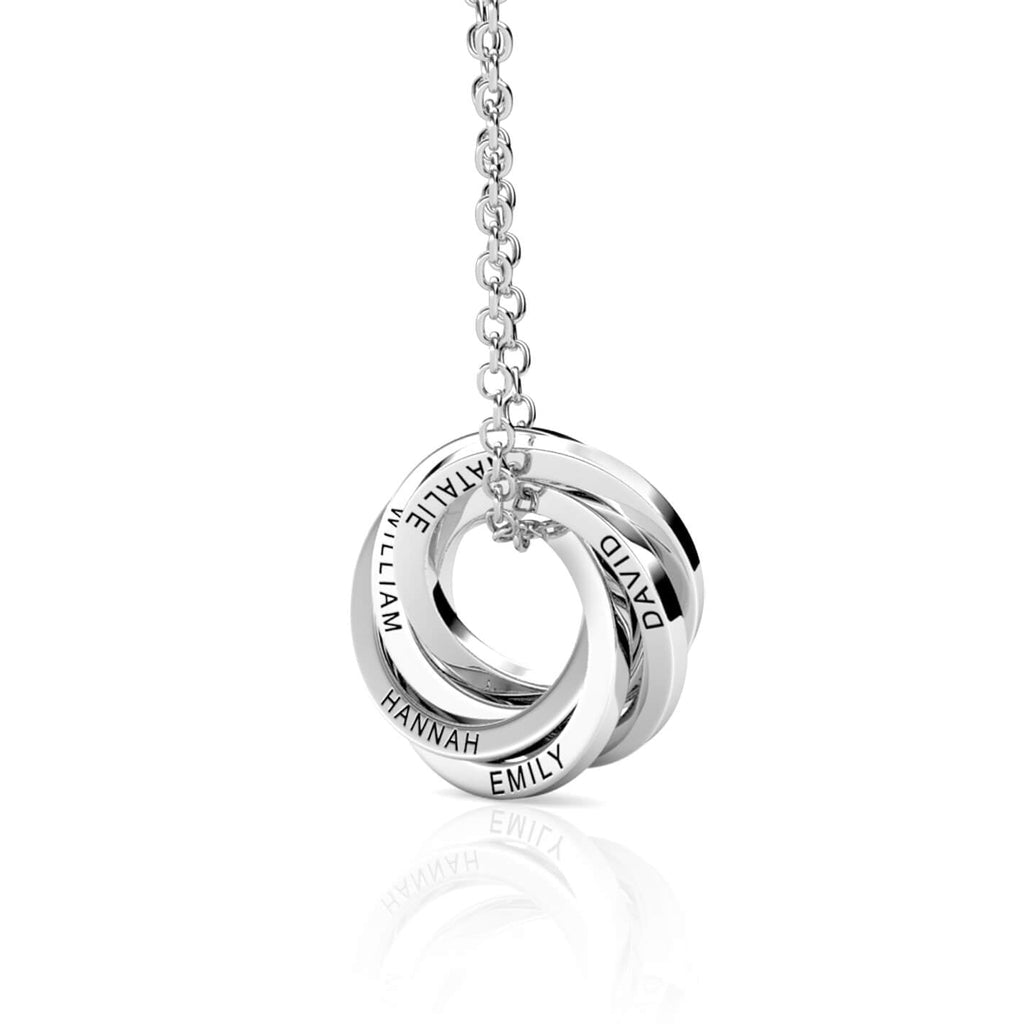 Russian 5 Ring Necklace - Engraved 5 Name Necklace - Sterling Silver