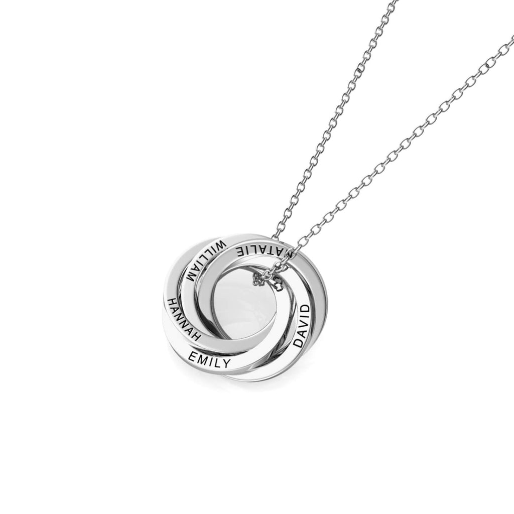 Russian 5 Ring Necklace - Engraved 5 Name Necklace - Sterling Silver