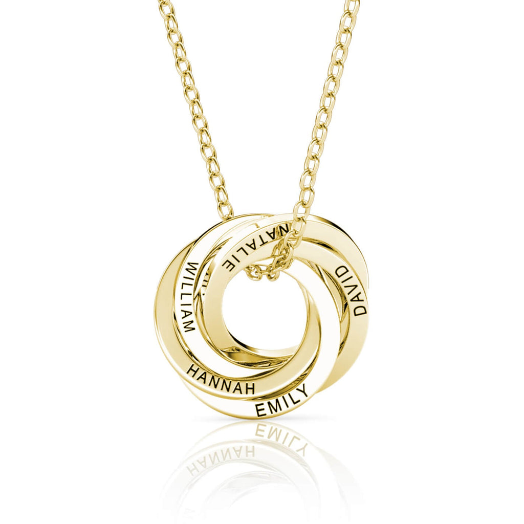 Russian 5 Ring Necklace - Engraved 5 Name Necklace - Sterling Silver - Gold