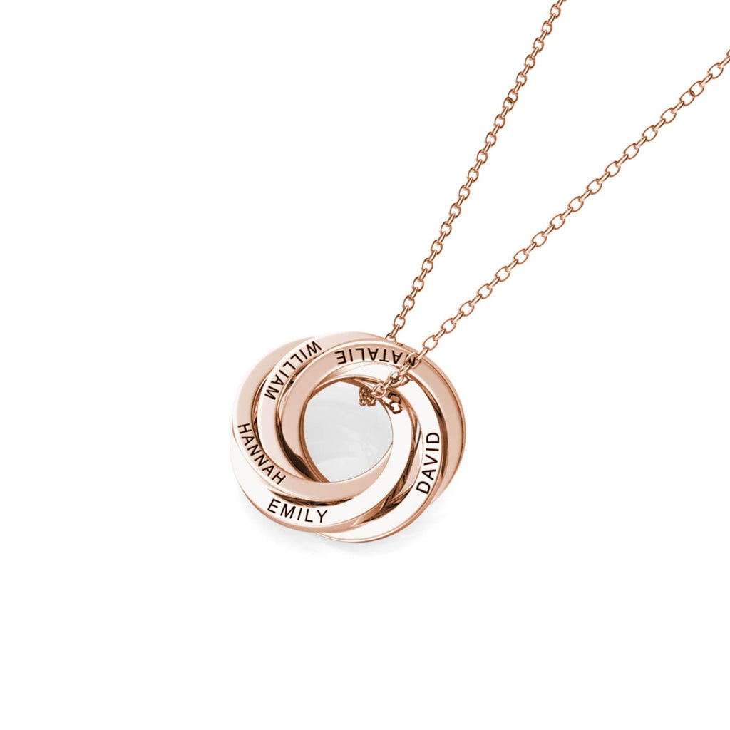 Russian 5 Ring Necklace - Engraved 5 Name Necklace - Sterling Silver - Rose Gold