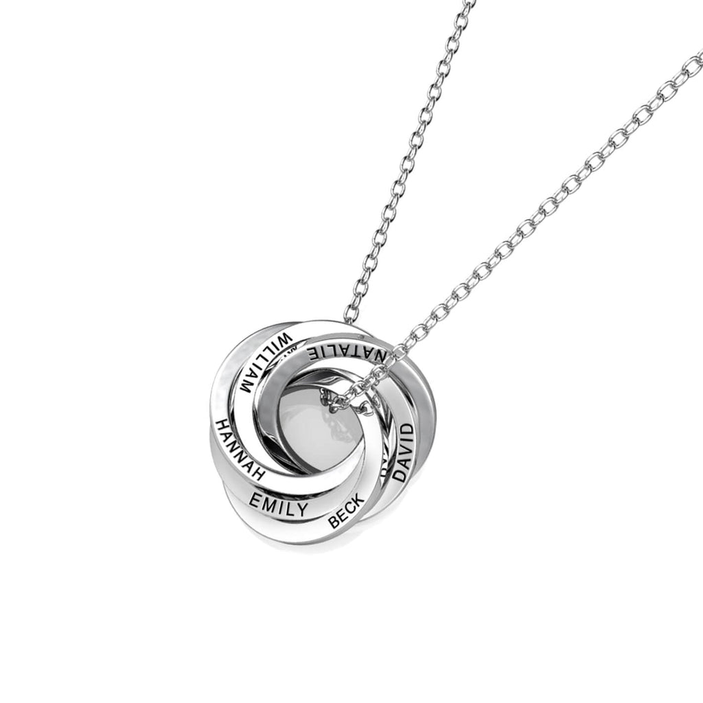 Russian 6 Ring Necklace - Engraved 6 Name Necklace - Sterling Silver