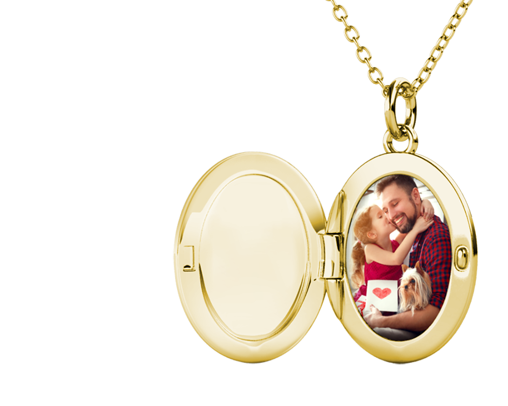 Personalised Locket with Photo - Oval Locket with Picture Inside - Gold