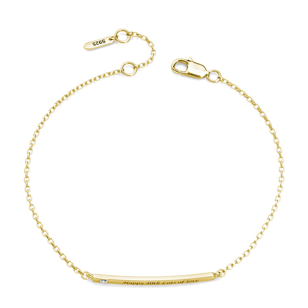 Personalised Birthstone Bar Bracelet with Engraving - Gold - IFSHE UK