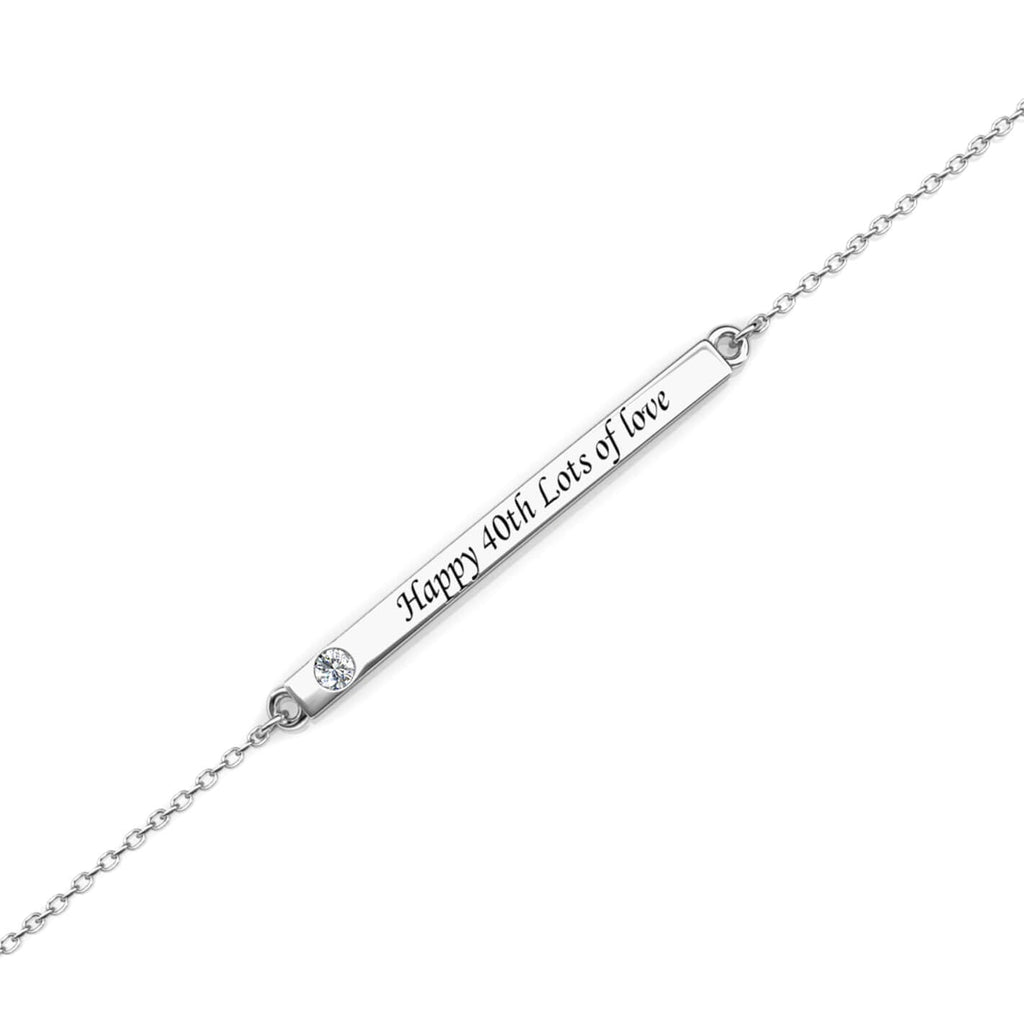 Personalised Birthstone Bar Bracelet with Engraving - Sterling Silver - IFSHE UK