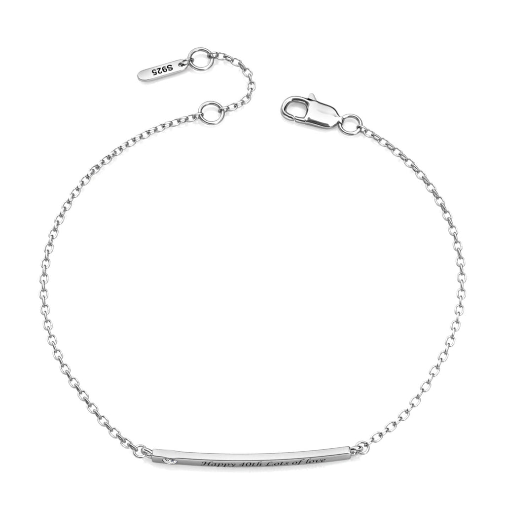 Personalised Birthstone Bar Bracelet with Engraving - Sterling Silver - IFSHE UK