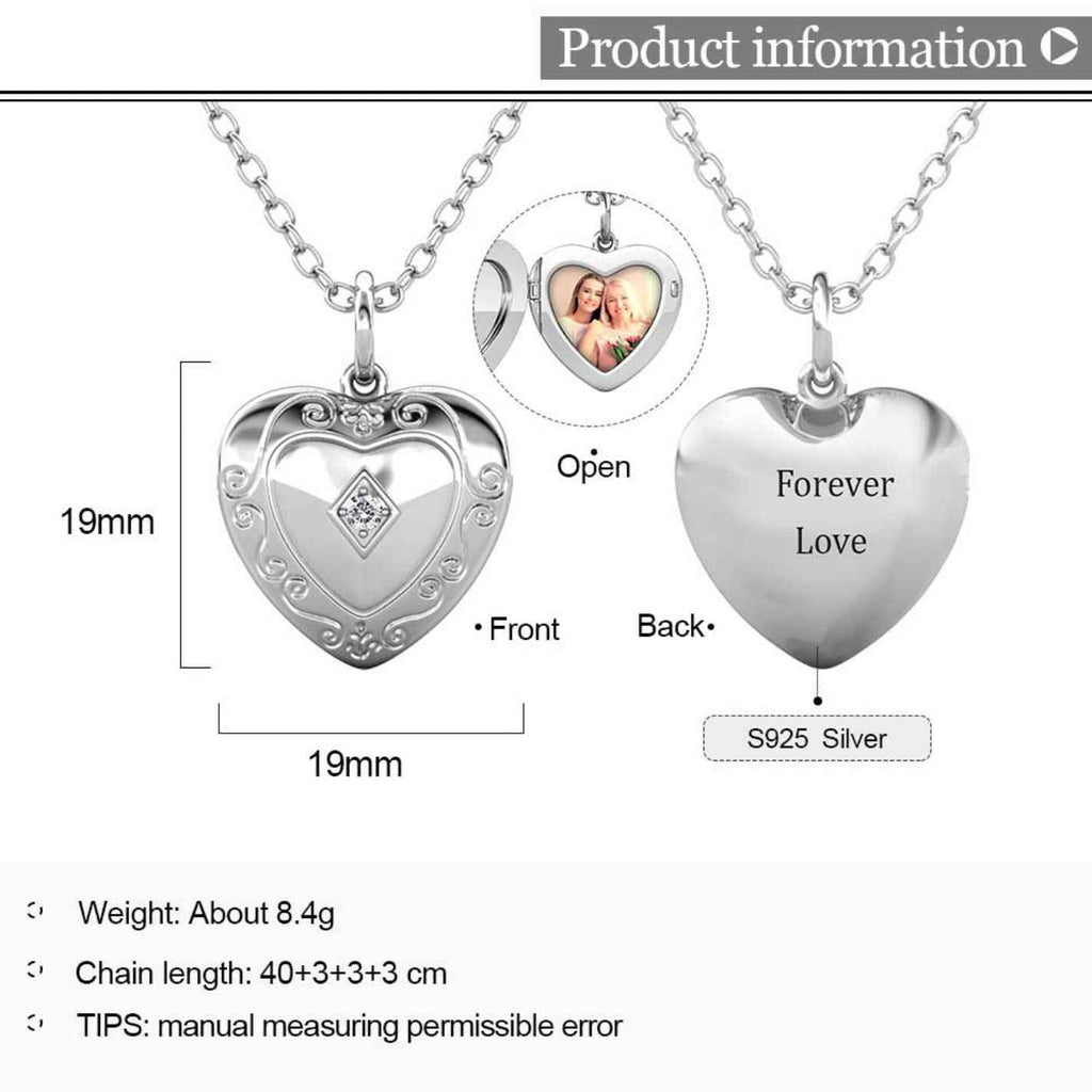 Personalised Heart Locket with Photo - Locket with Picture Inside - Sterling Silver