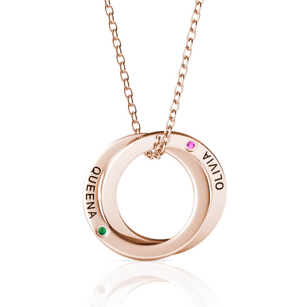 Interlocking circles, Mother's Necklace, Birthstone Necklace